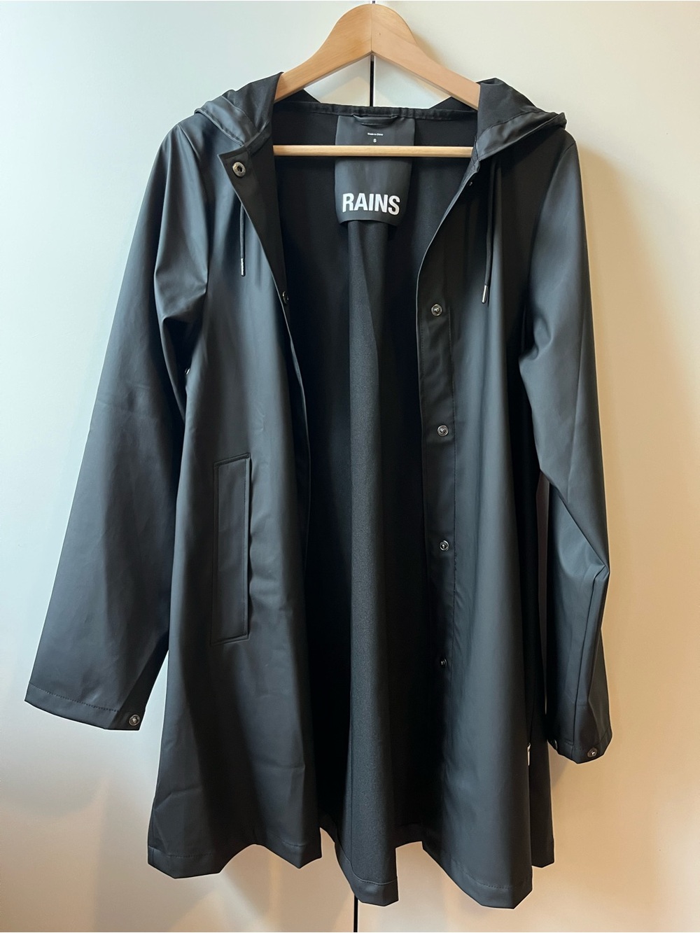 RAINS A-Line W Jacket Black S Small Women’s Waterproof Rain Jacket Hood Snaps